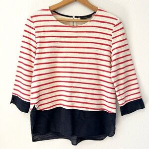 THML Nautical Striped Knit Top 3/4 Sleeves Coastal Preppy Red Blue White Size S